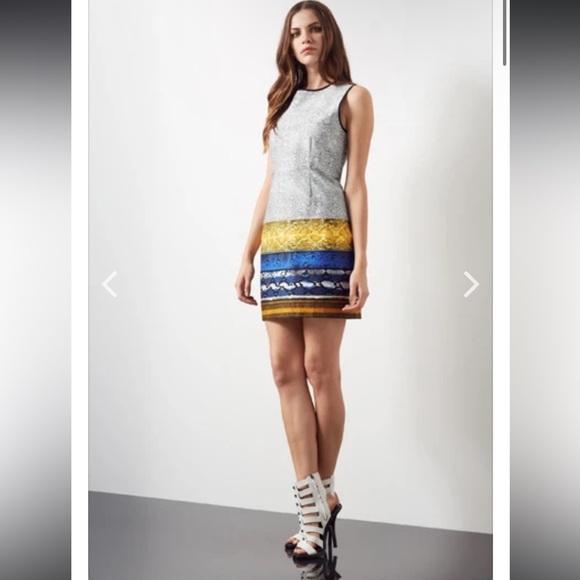 🔴 NWT Kenneth Cole Black White Blue Multi Print Shift Cocktail Dress - Picture 4 of 14